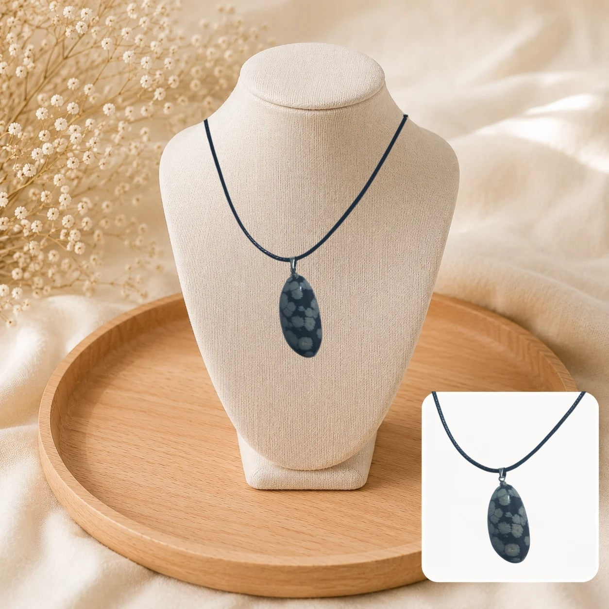 🖤 Collier Horizon d'Obsidienne Flocon de Neige