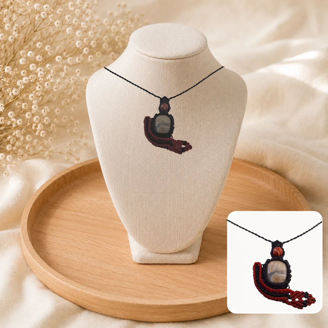 ❤️🖤 Collier Micro Macramé Agate Crazy Lace