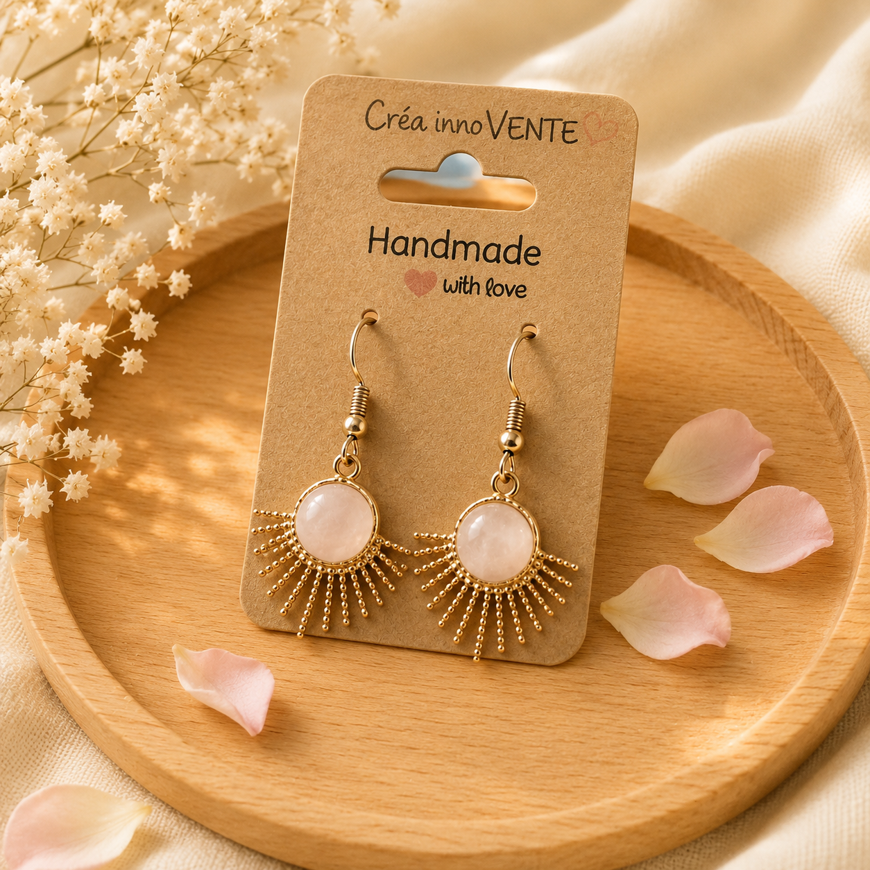 Boucles d'oreilles Quartz Rose Soleil Levant