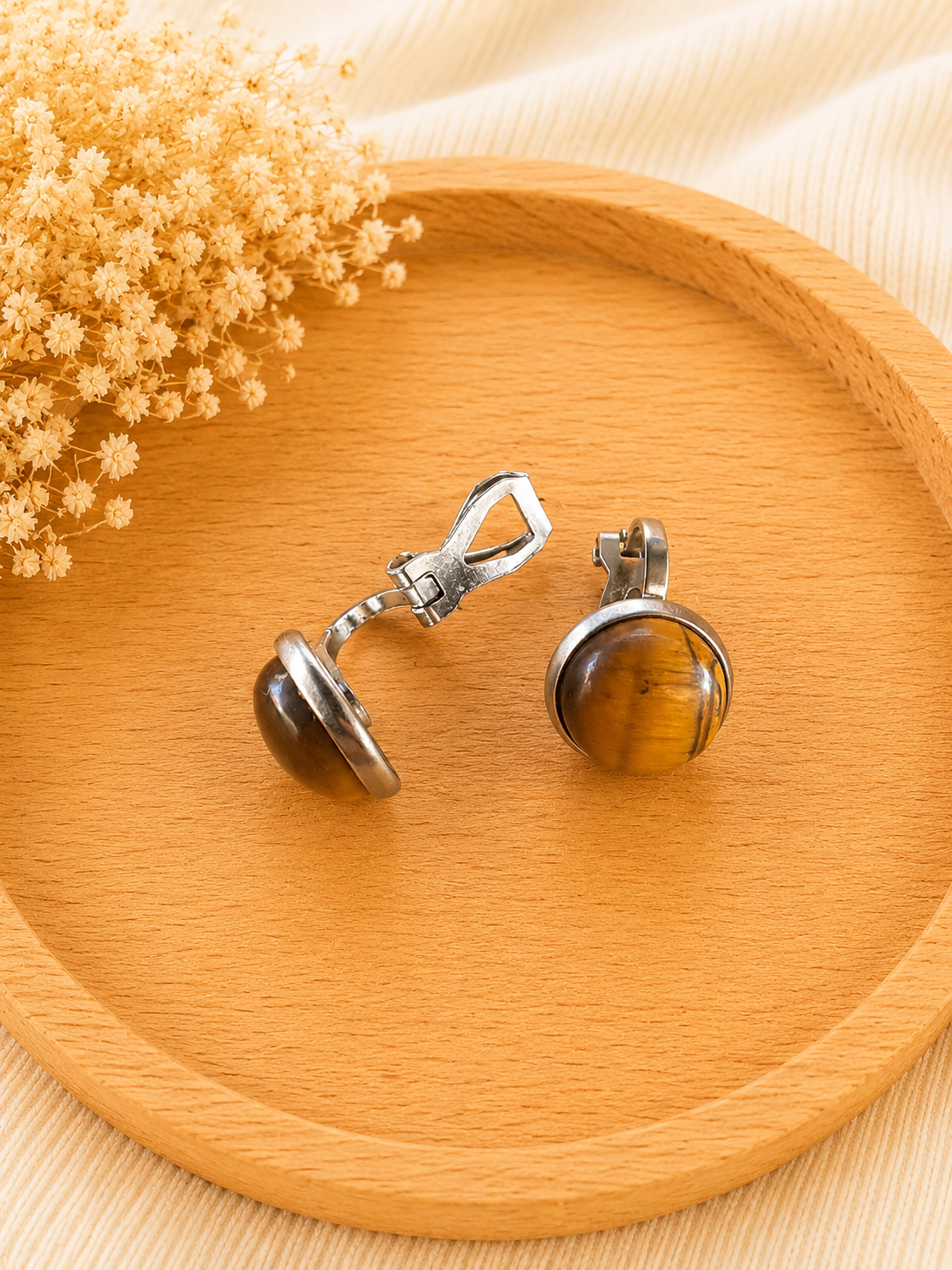 Boucles d'oreilles Clip Œil de Tigre