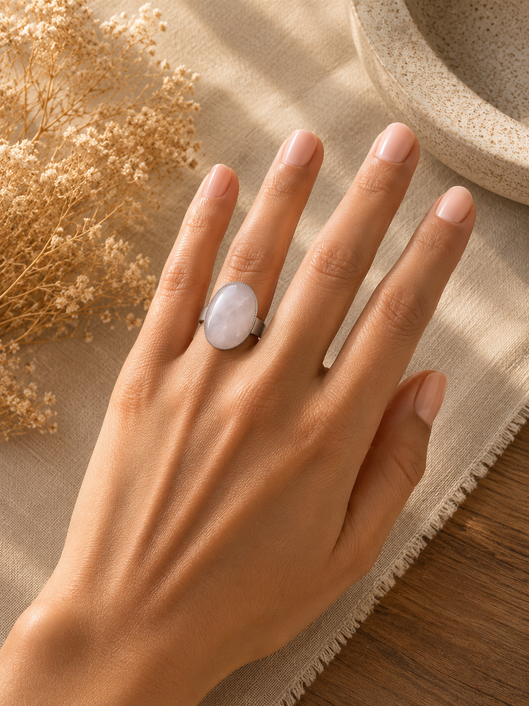 Bague Ovale Classique Quartz Rose