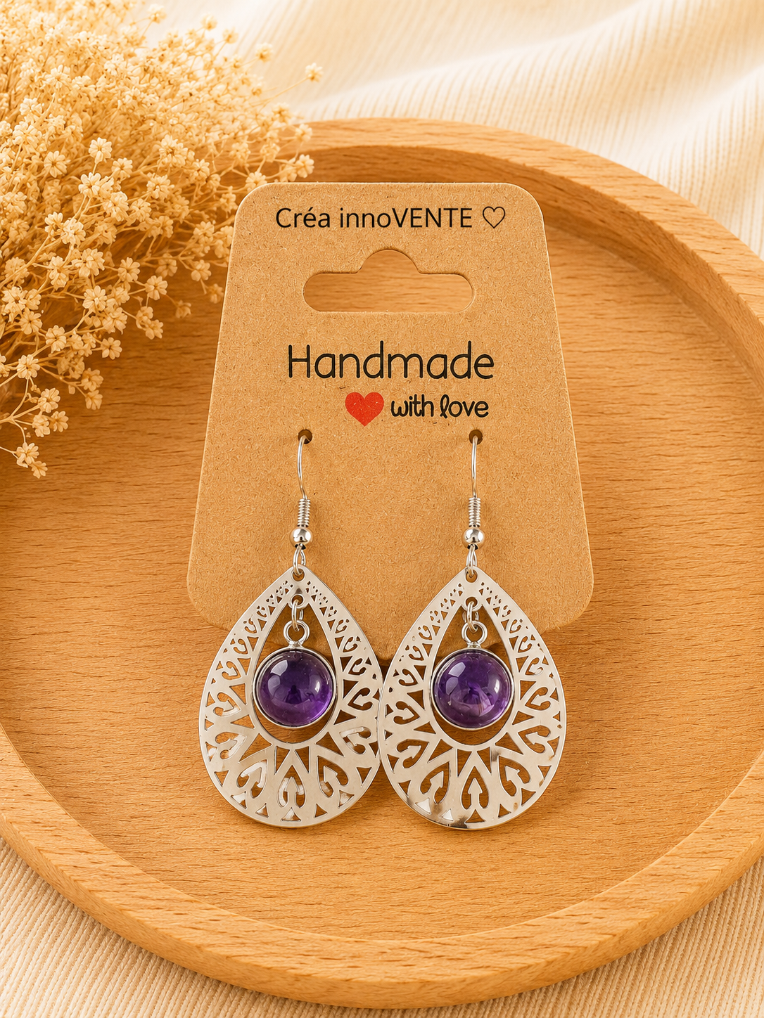 Boucles d'oreilles Améthyste Dentelle