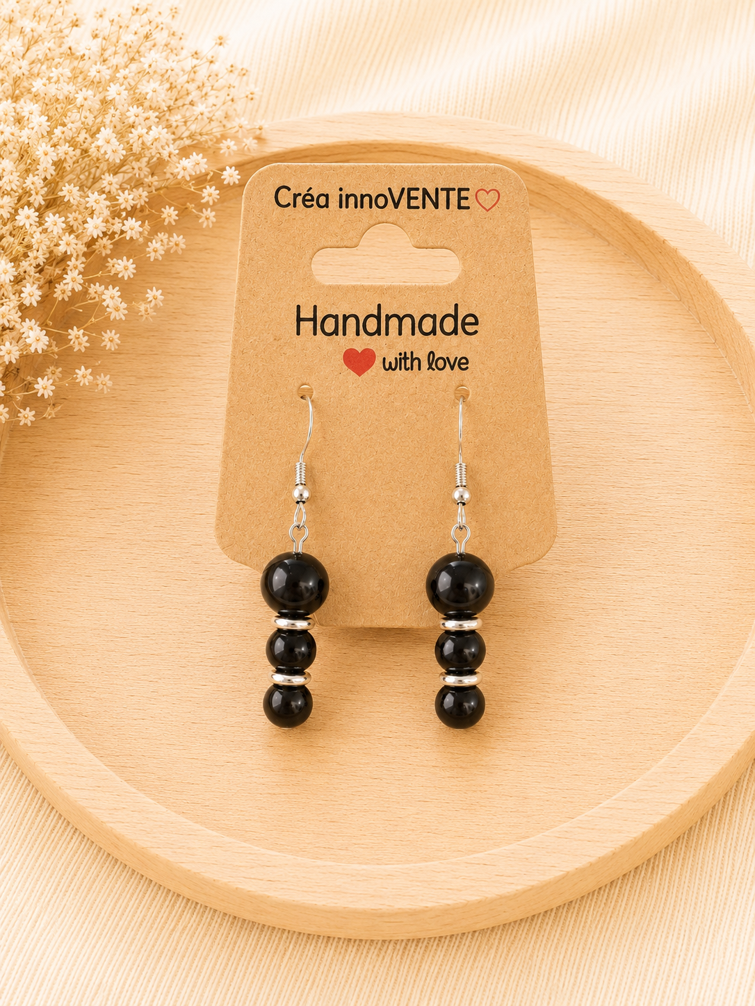 Boucles d'oreilles Obsidienne Noire Harmonie