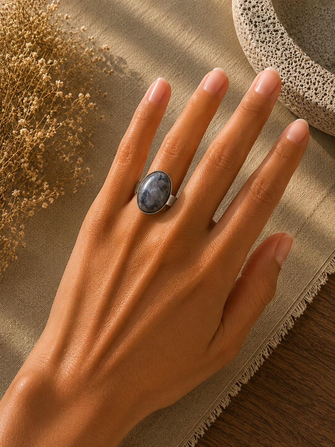 Bague Ovale Classique Agate Mousse