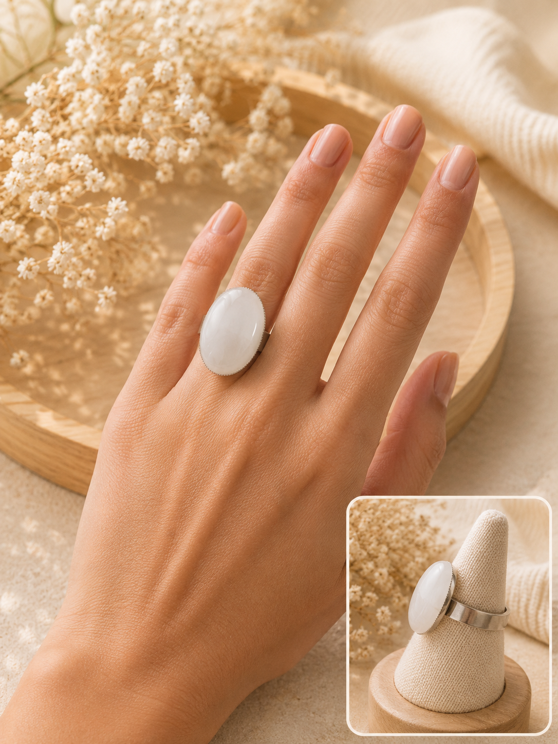 Bague Ovale Classique Quartz Rose Grand Modèle