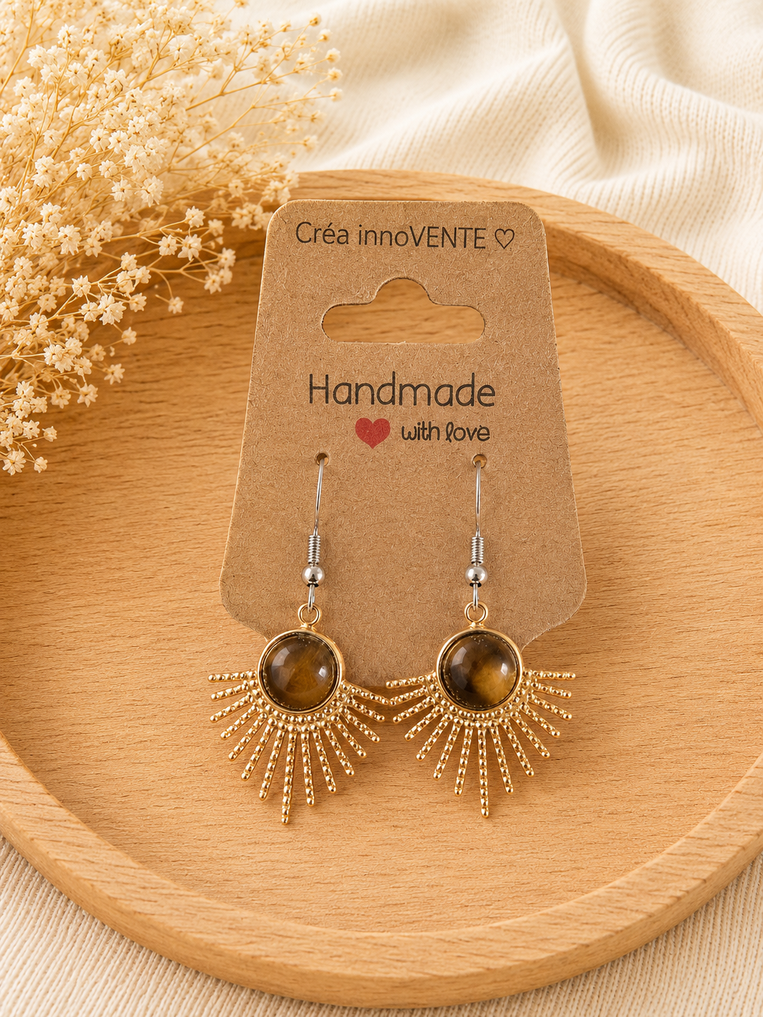 Boucles d'oreilles Œil de Tigre Soleil Levant