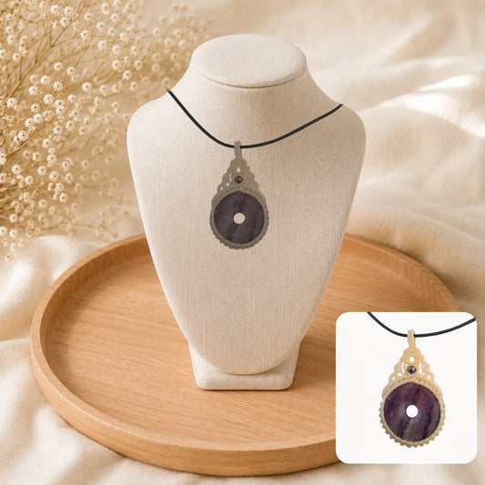 💜 Collier Micro Macramé Fluorite & Hématite