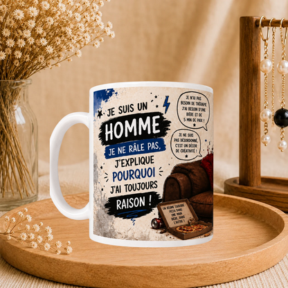 ☕ Mug Humour « Être un homme, c’est… » 💙