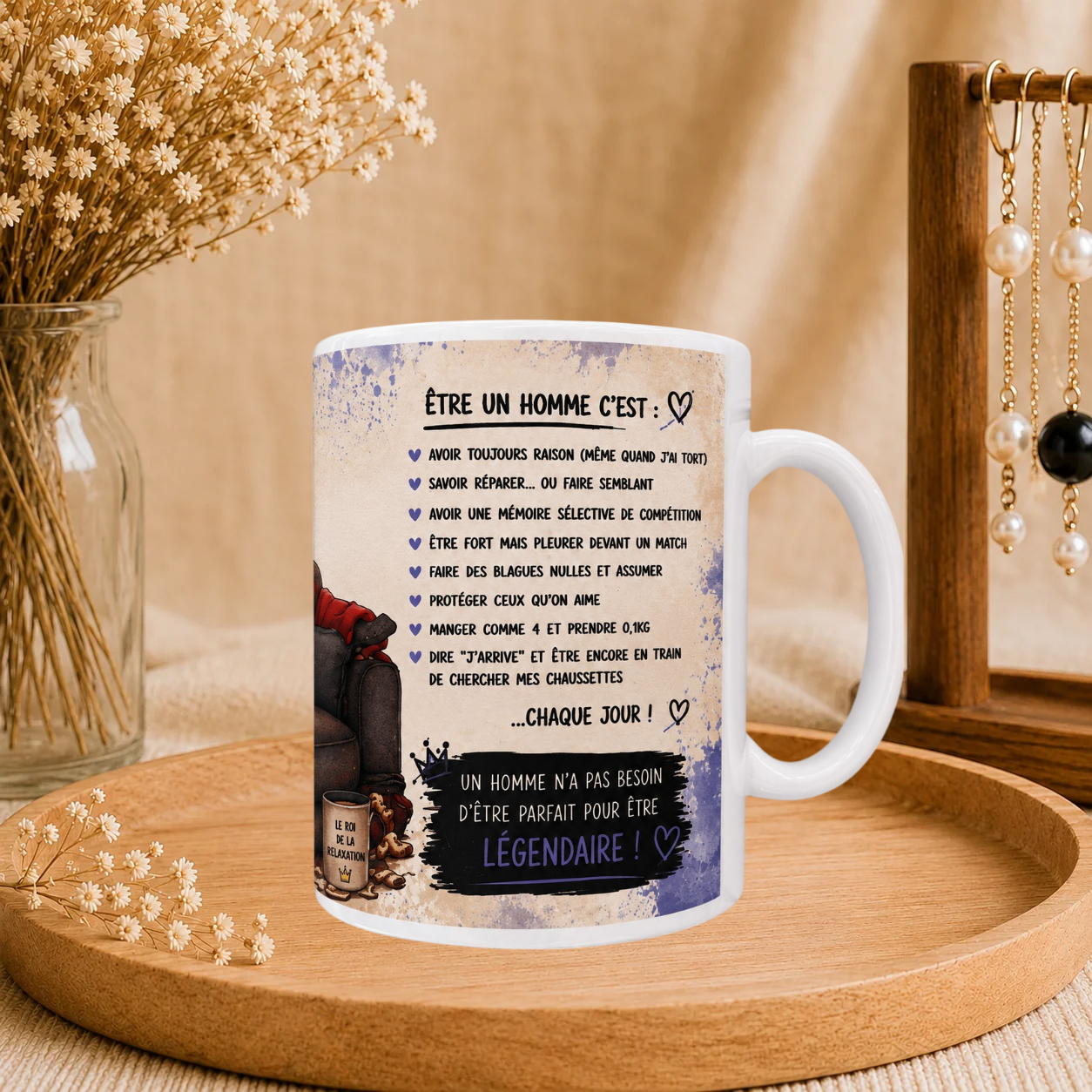 ☕ Mug Humour « Être un homme, c’est… » 💙
