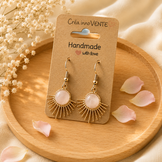 Boucles d'oreilles Quartz Rose Soleil Levant