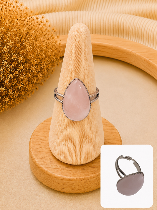 Bague Quartz Rose Goutte d'Eau