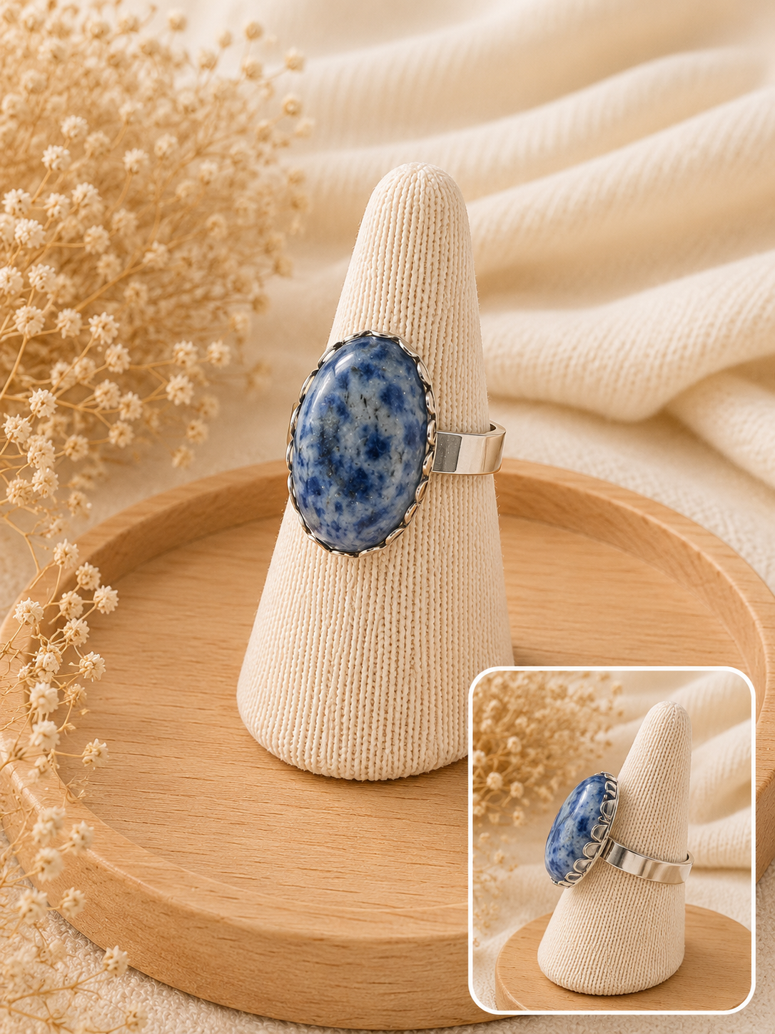 Bague Ovale Dentelée Sodalite Grand Modèle