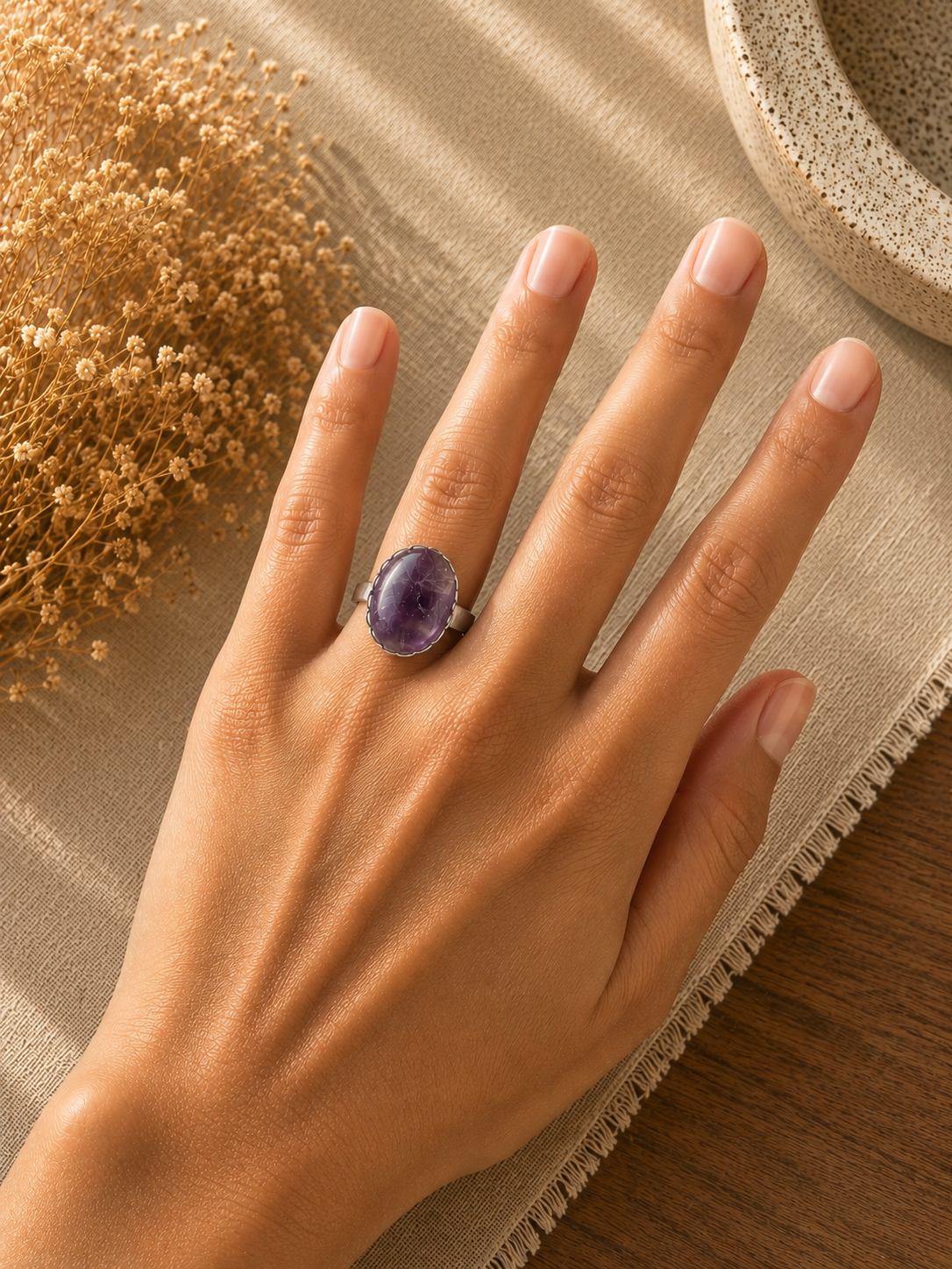 Bague Améthyste Ovale Dentelée
