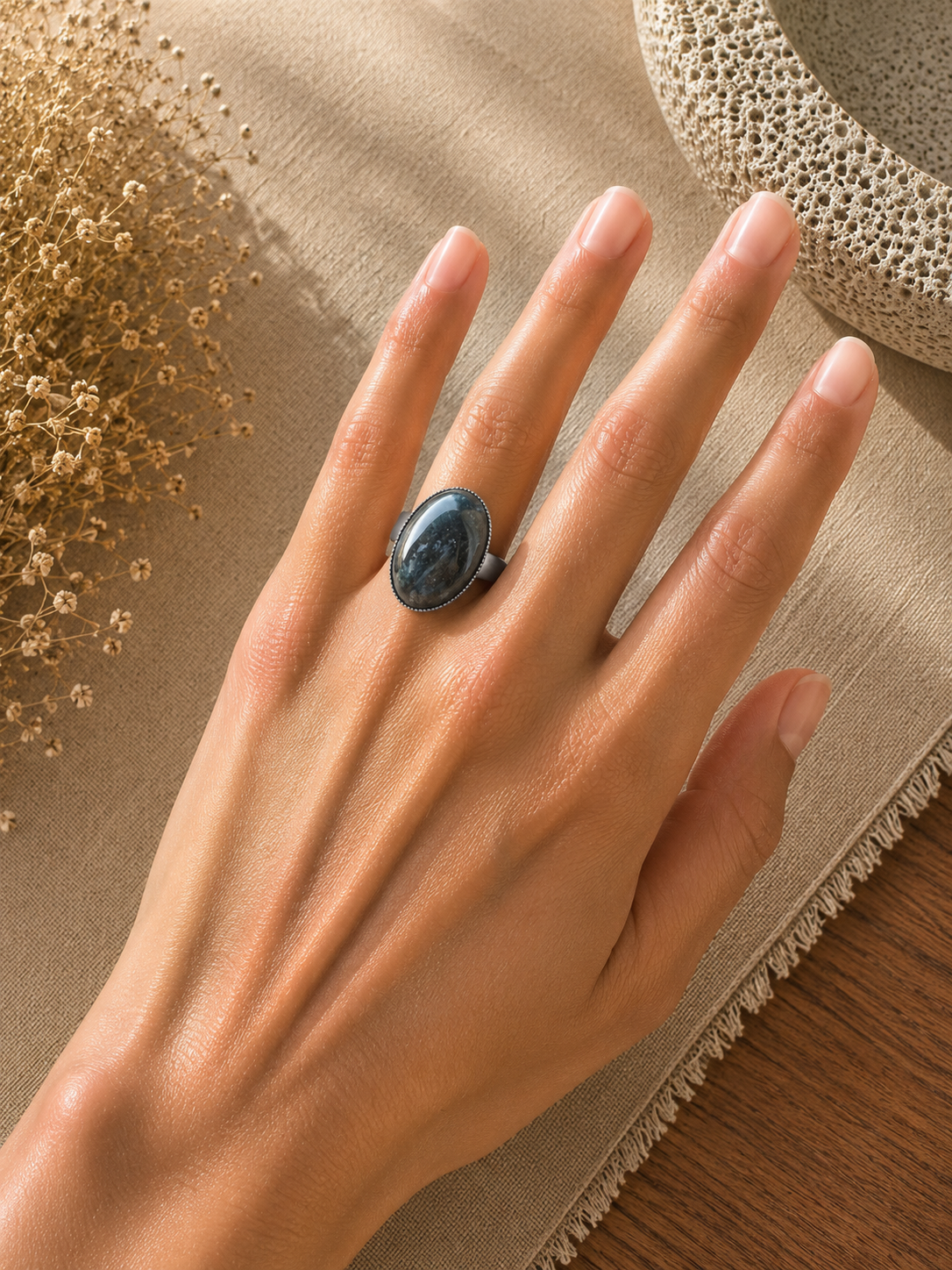Bague Ovale Classique Larvikite
