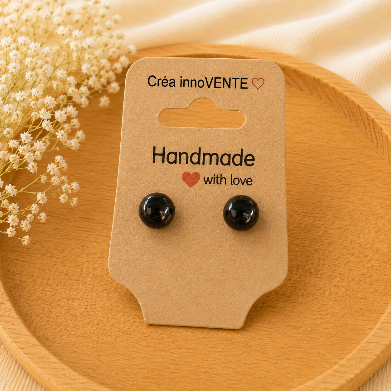 Boucles d'oreilles Perle Obsidienne Noire