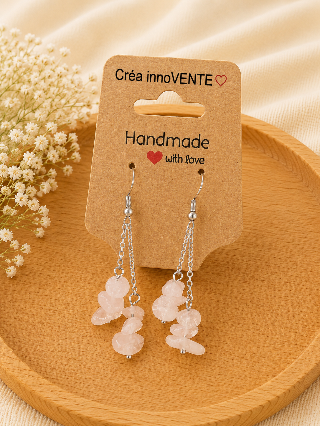 Boucles d'oreilles Quartz Rose Cascade