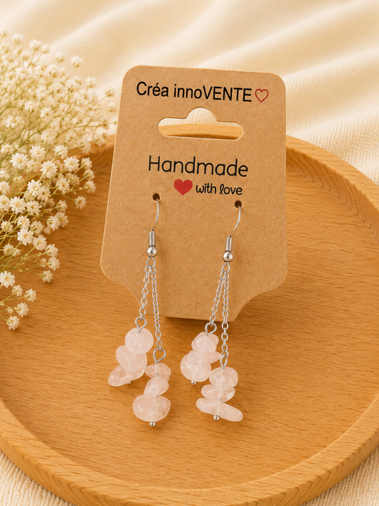Boucles d'oreilles Quartz Rose Cascade