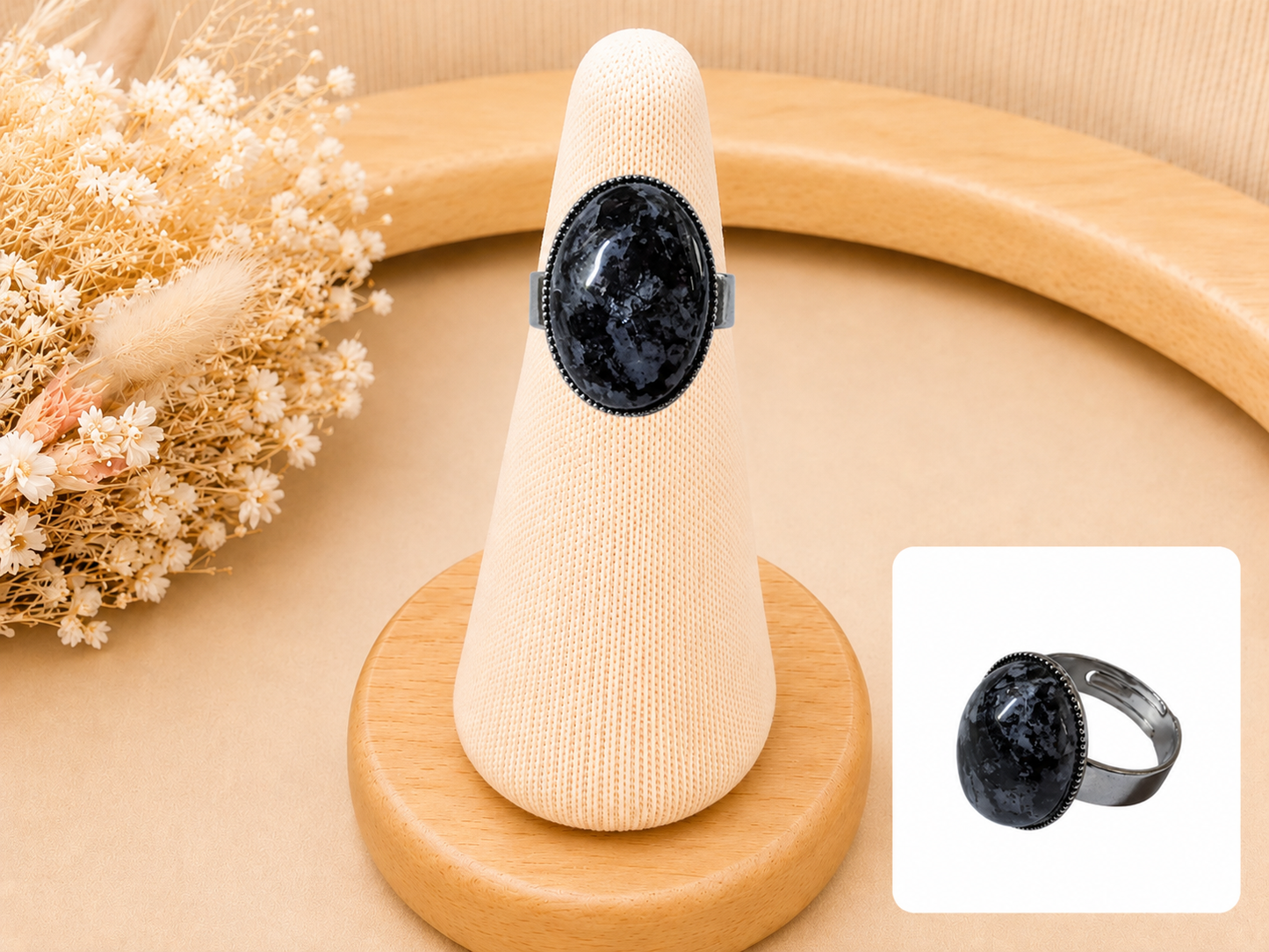 Bague Ovale Classique Larvikite