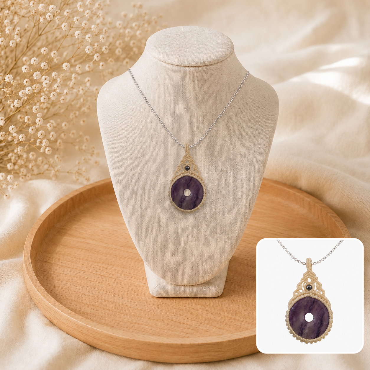 💜 Collier Micro Macramé Fluorite & Hématite
