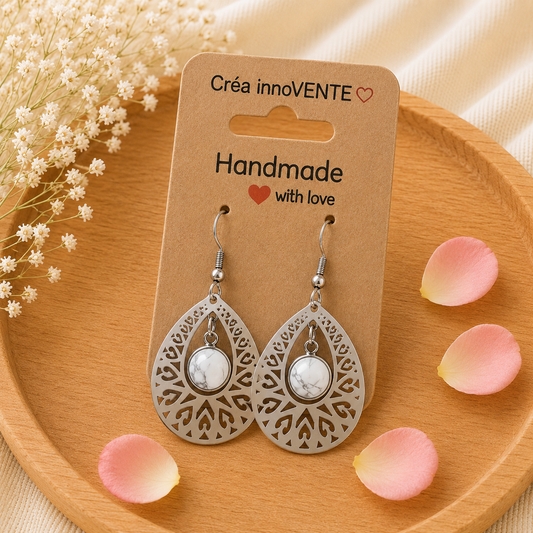 Boucles d'oreilles Howlite Dentelle