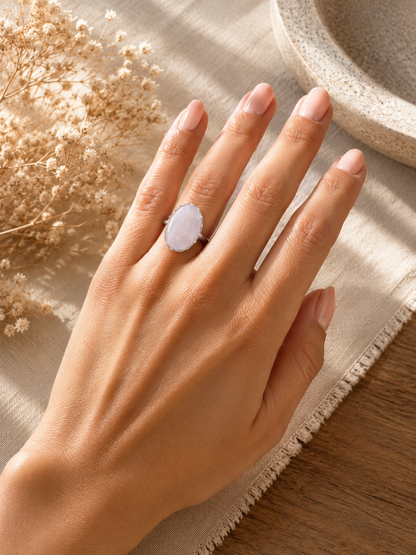 Bague Ovale Dentelée Quartz Rose