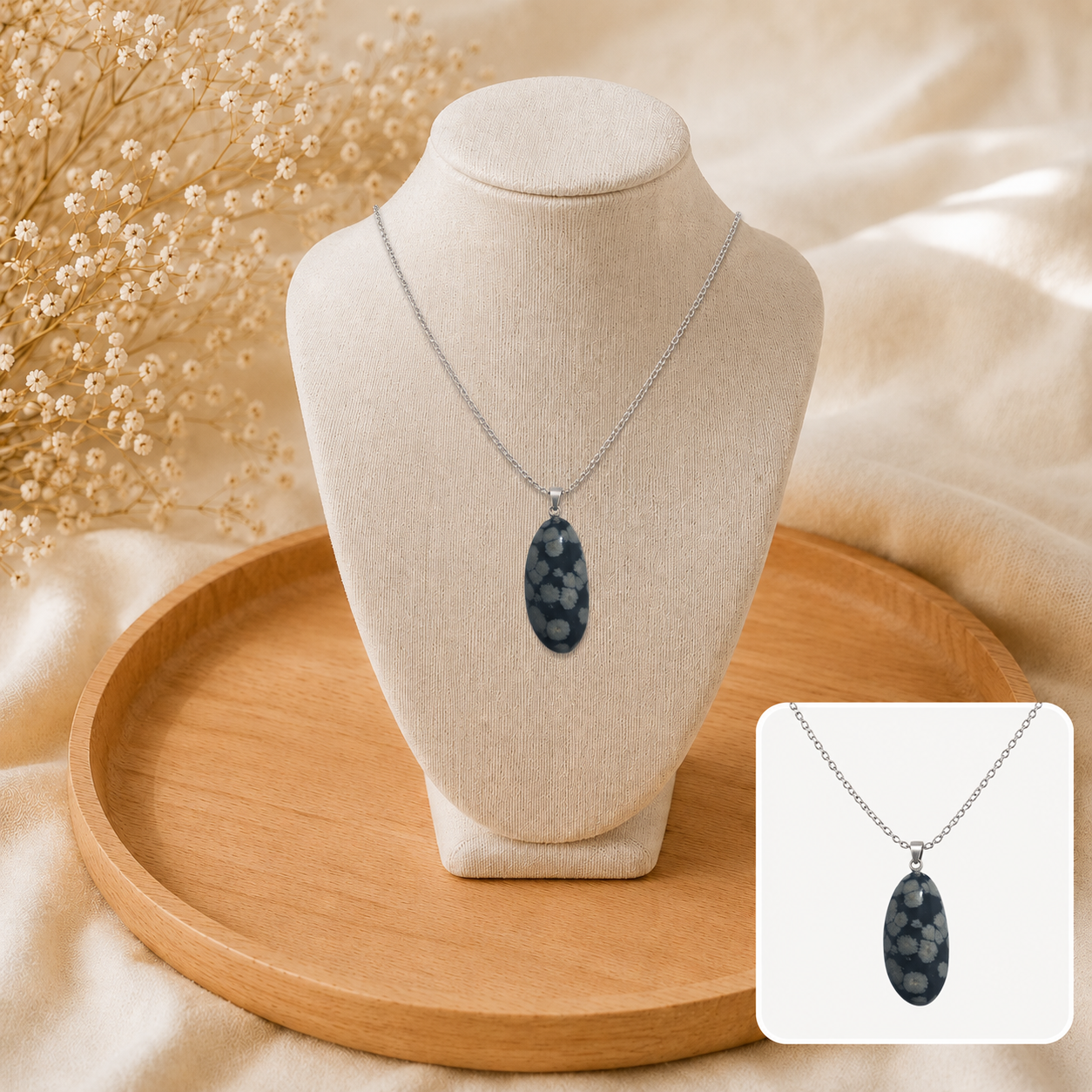 🖤 Collier Horizon d'Obsidienne Flocon de Neige