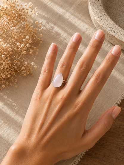 Bague Quartz Rose Goutte d'Eau