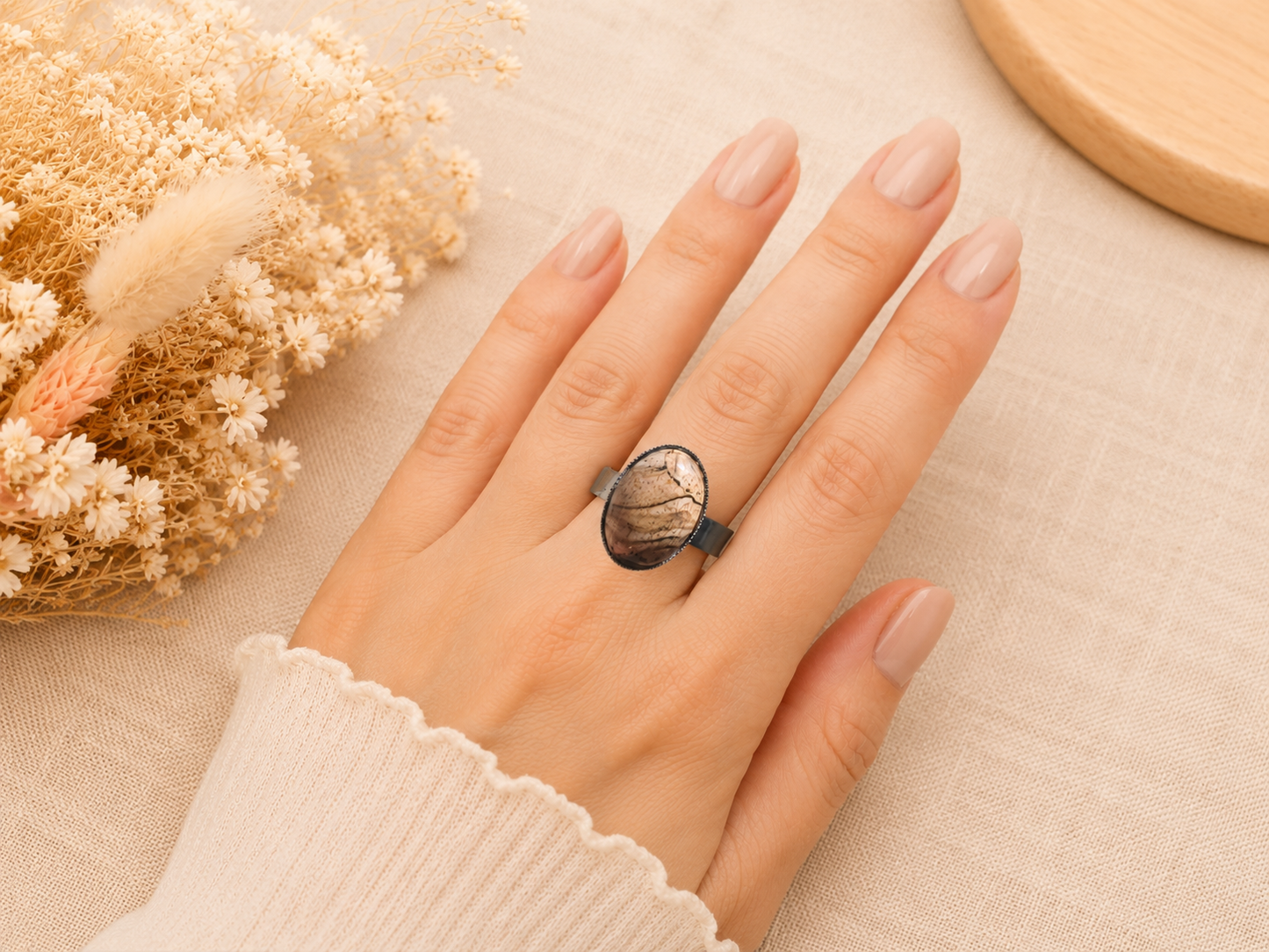Bague Ovale Classique Jaspe Paysage