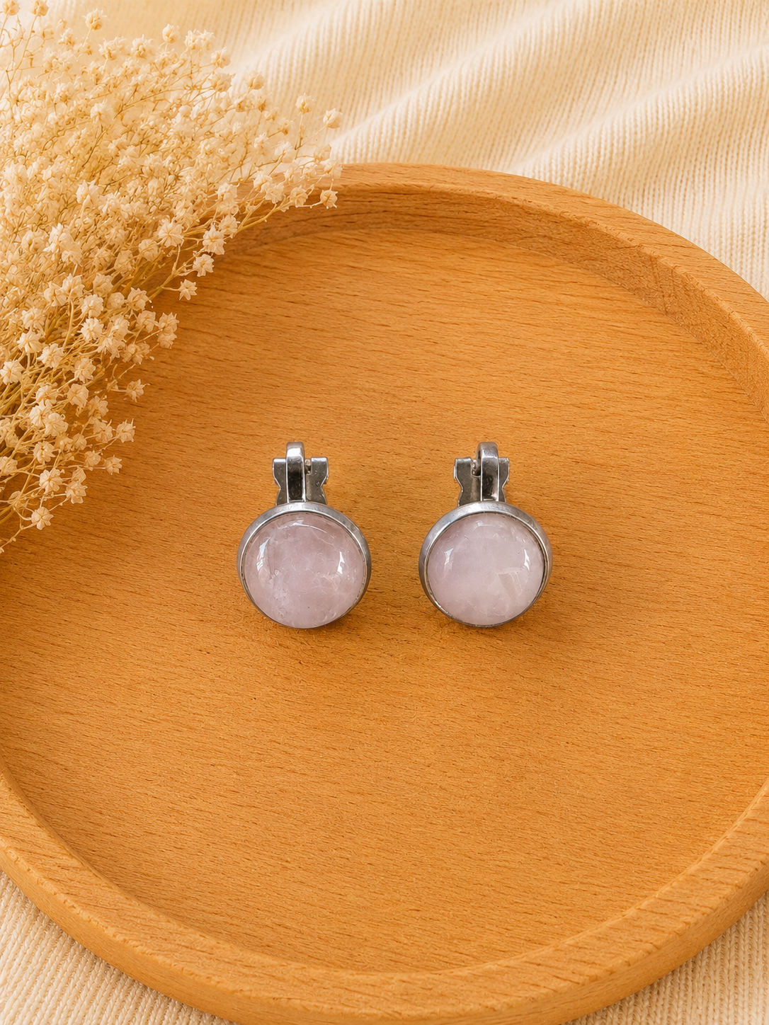 Boucles d'oreilles Clip Quartz Rose