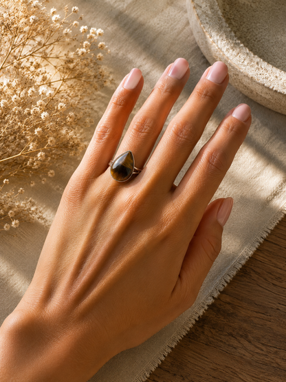 Bague Oeil de tigre Goutte d'Eau