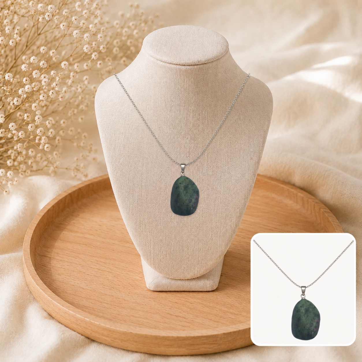 ❤️💚 Collier Essence de Rubis Zoïsite