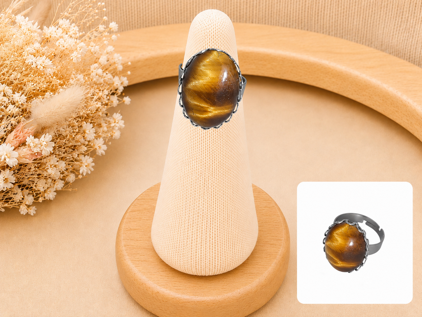 Bague Ovale Œil de Tigre Dentelée