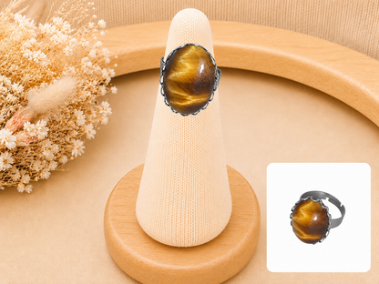 Bague Ovale Œil de Tigre Dentelée