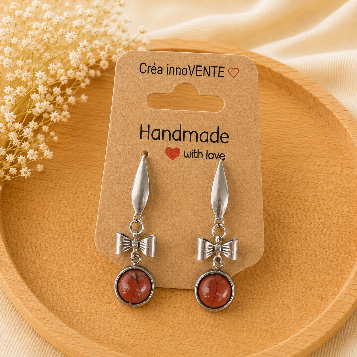Boucles d'oreilles Jaspe Rouge Coquette