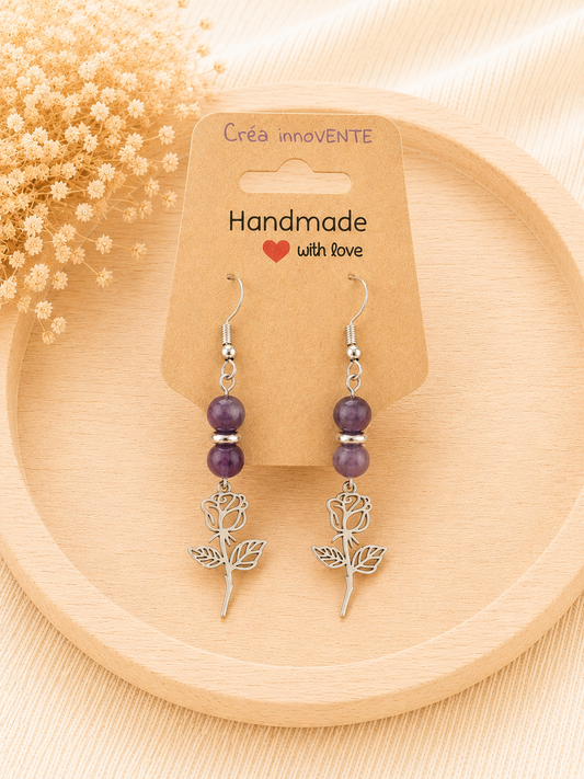Boucles d'oreilles Améthyste Rose Éternelle